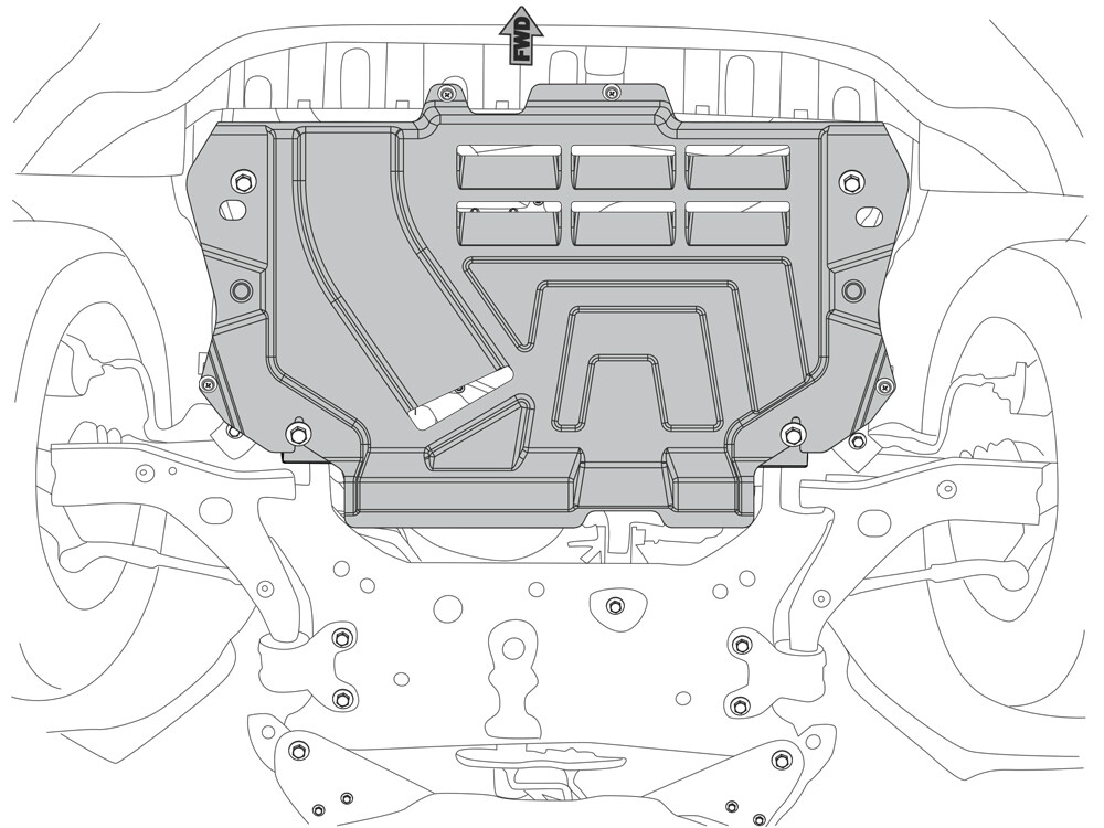 Skid plate for Ford Kuga 2013-, 4 mm aluminium (engine + gear box)